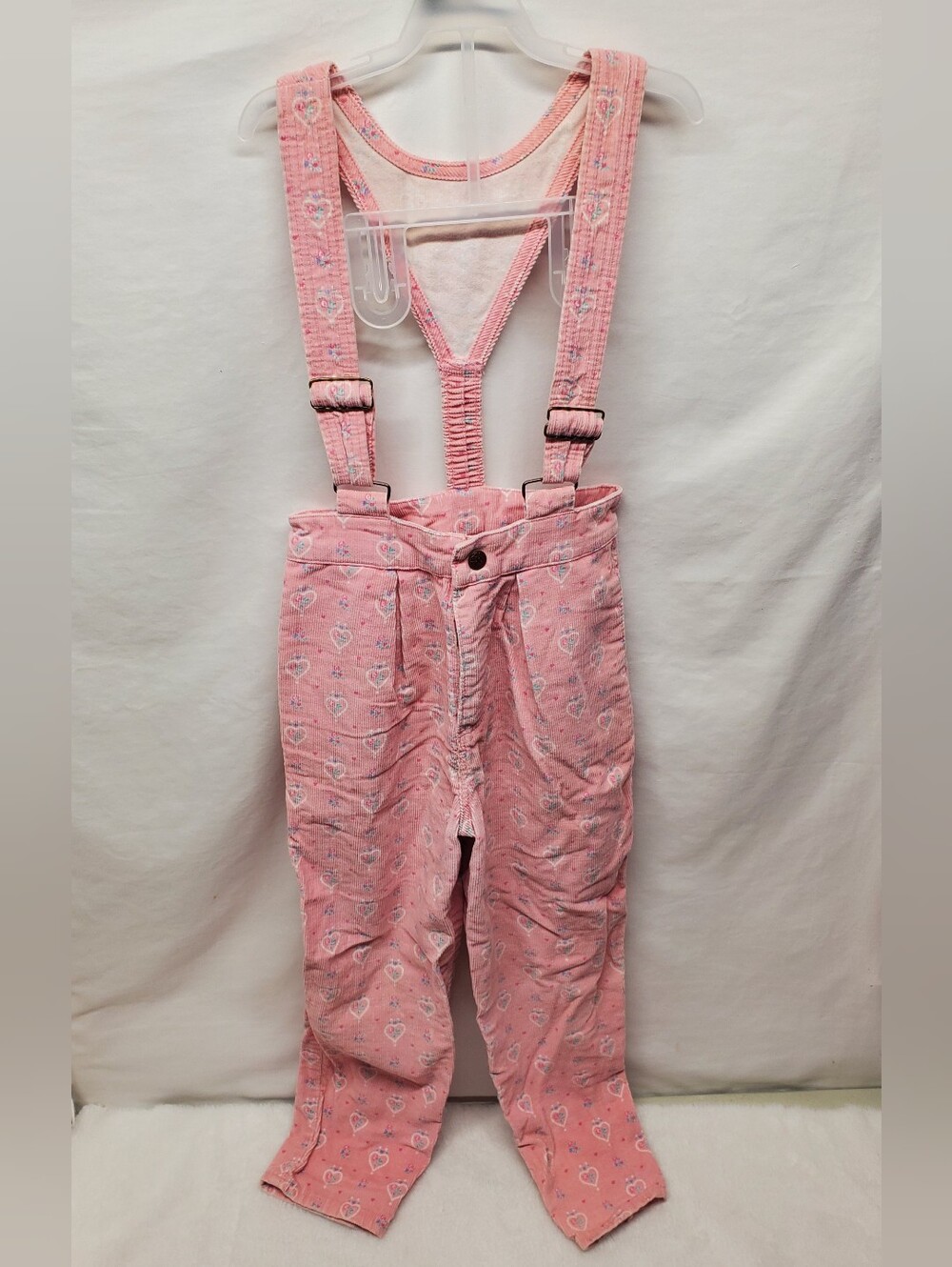 Rare vintage 80s oshkosh Overalls soft Courdaroy pink with floral hearts print - Picture 12 of 12